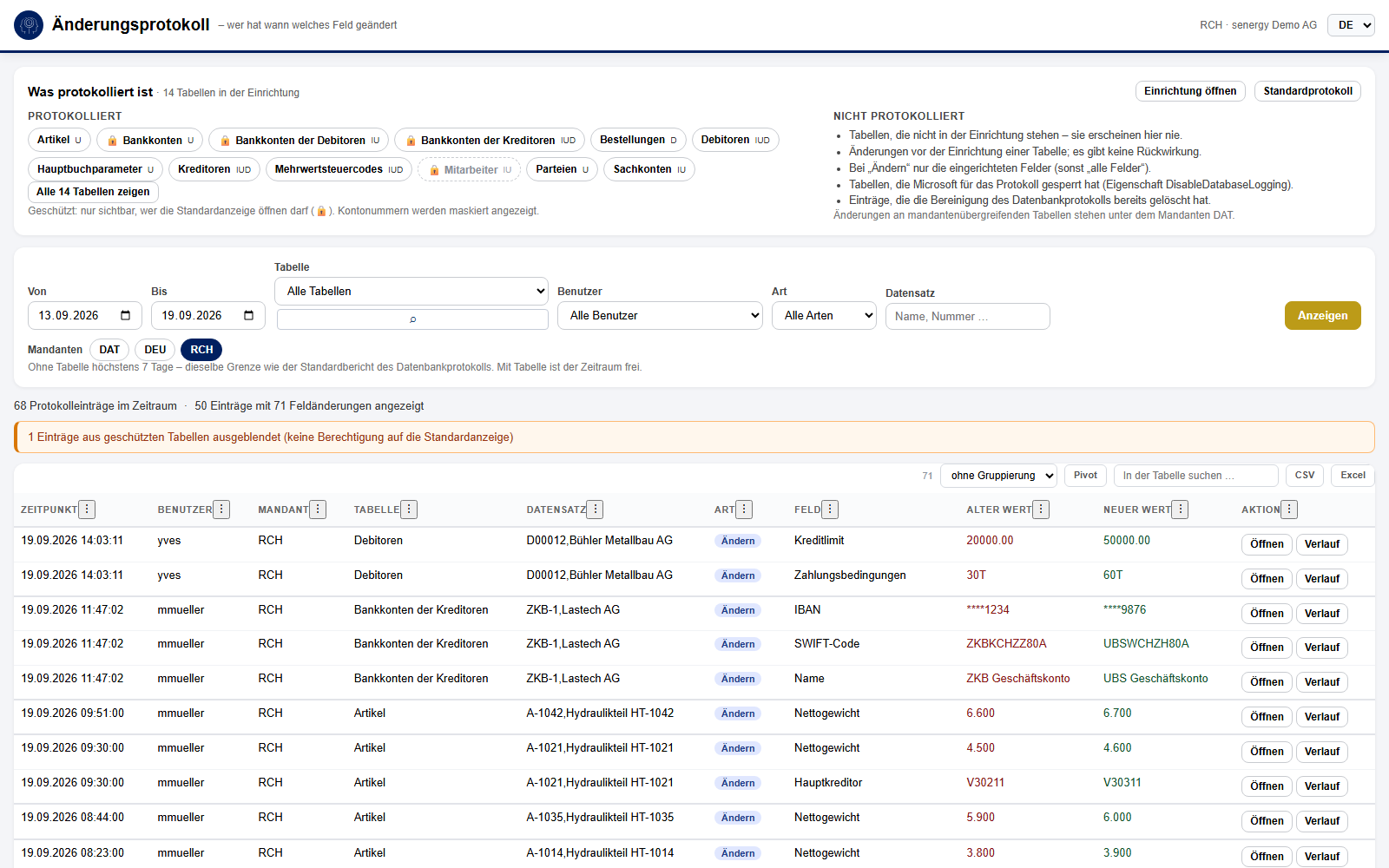 Änderungsprotokoll in Dynamics 365