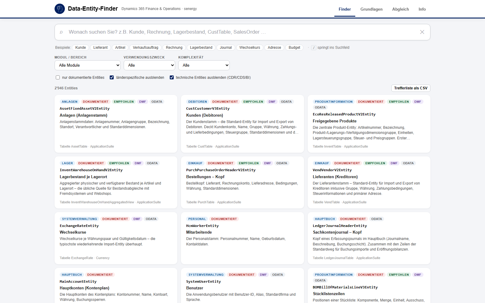 Data-Entity-Finder in Dynamics 365