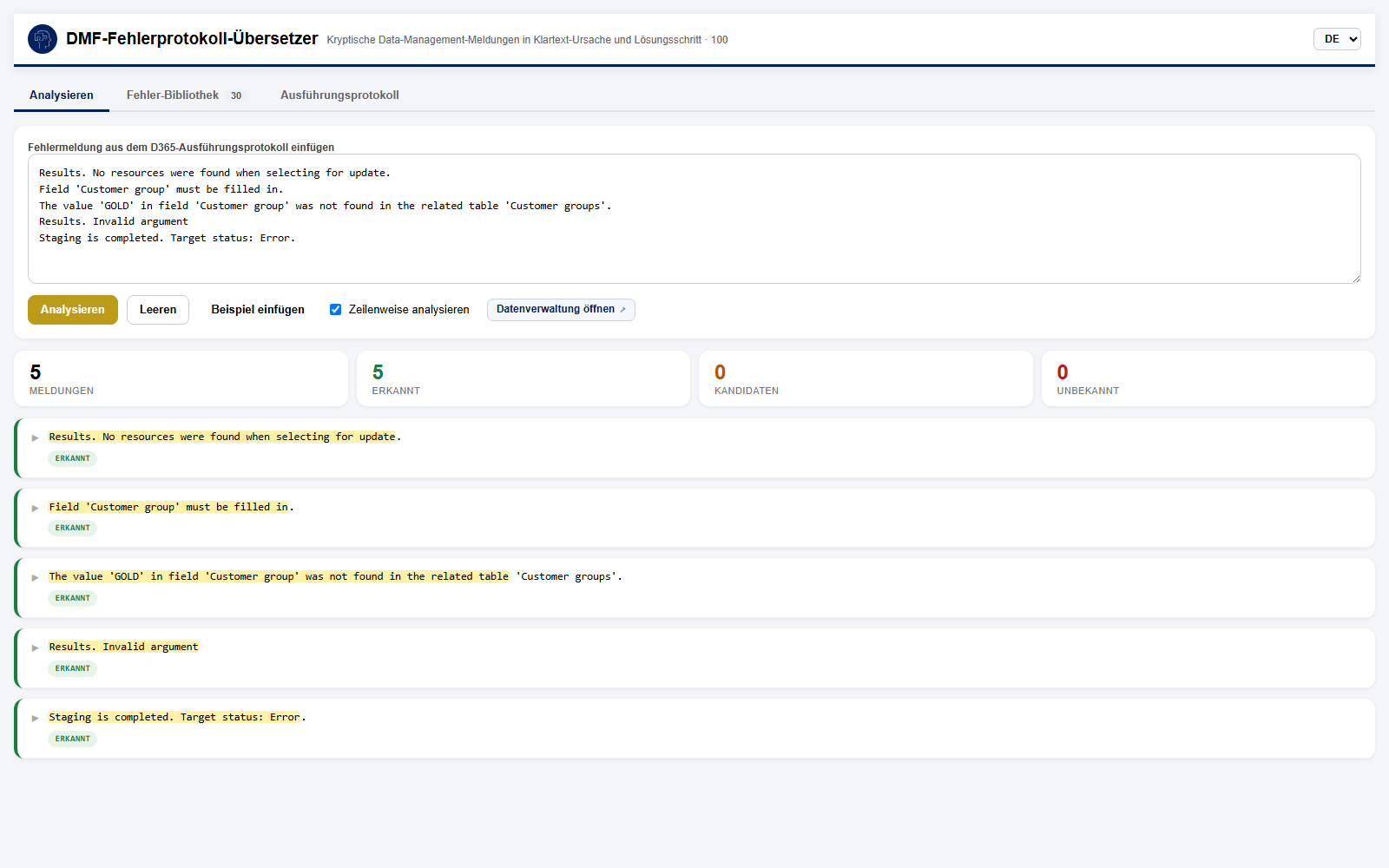 DMF-Fehlerübersetzer in Dynamics 365