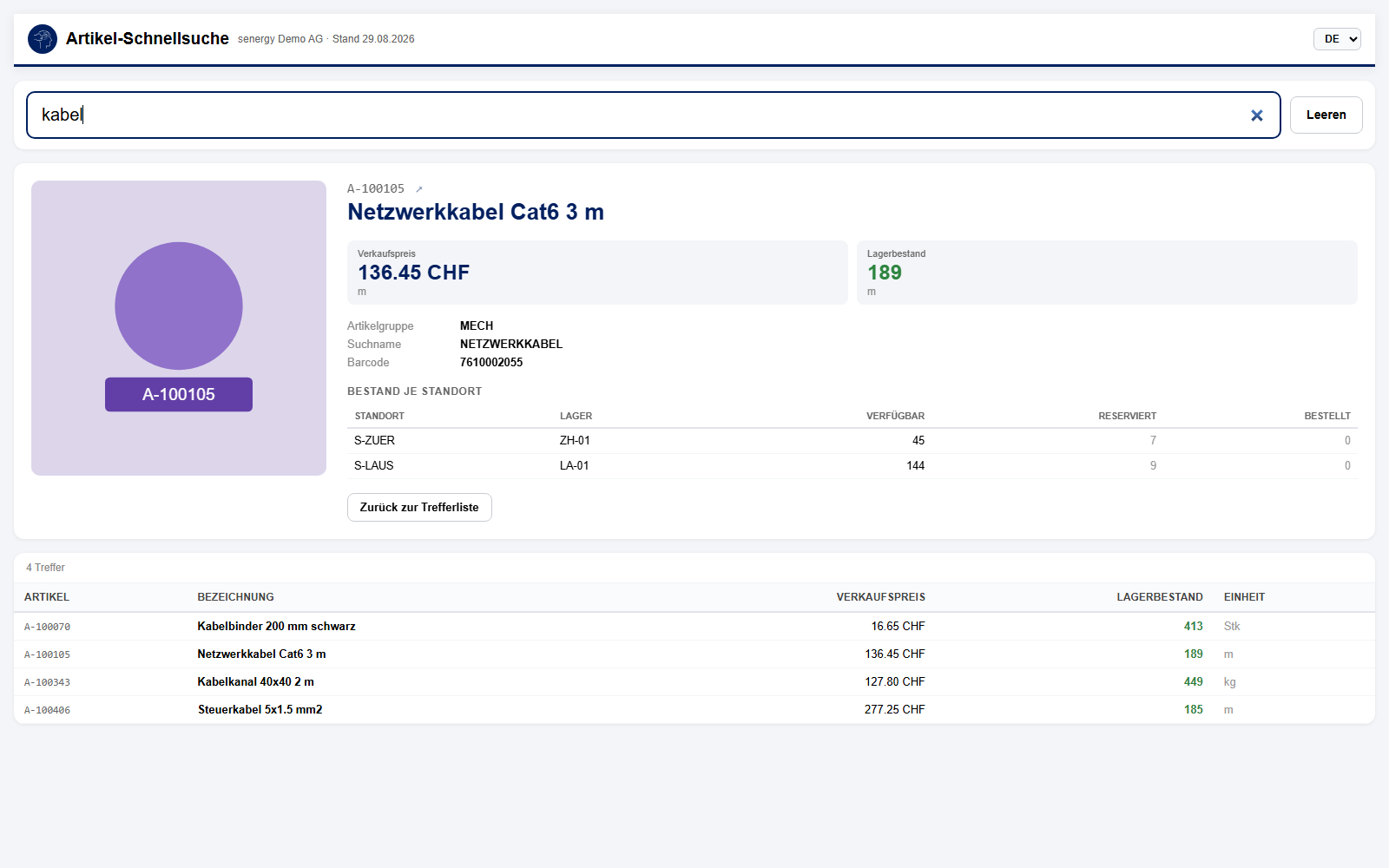 Artikel-Schnellsuche in Dynamics 365