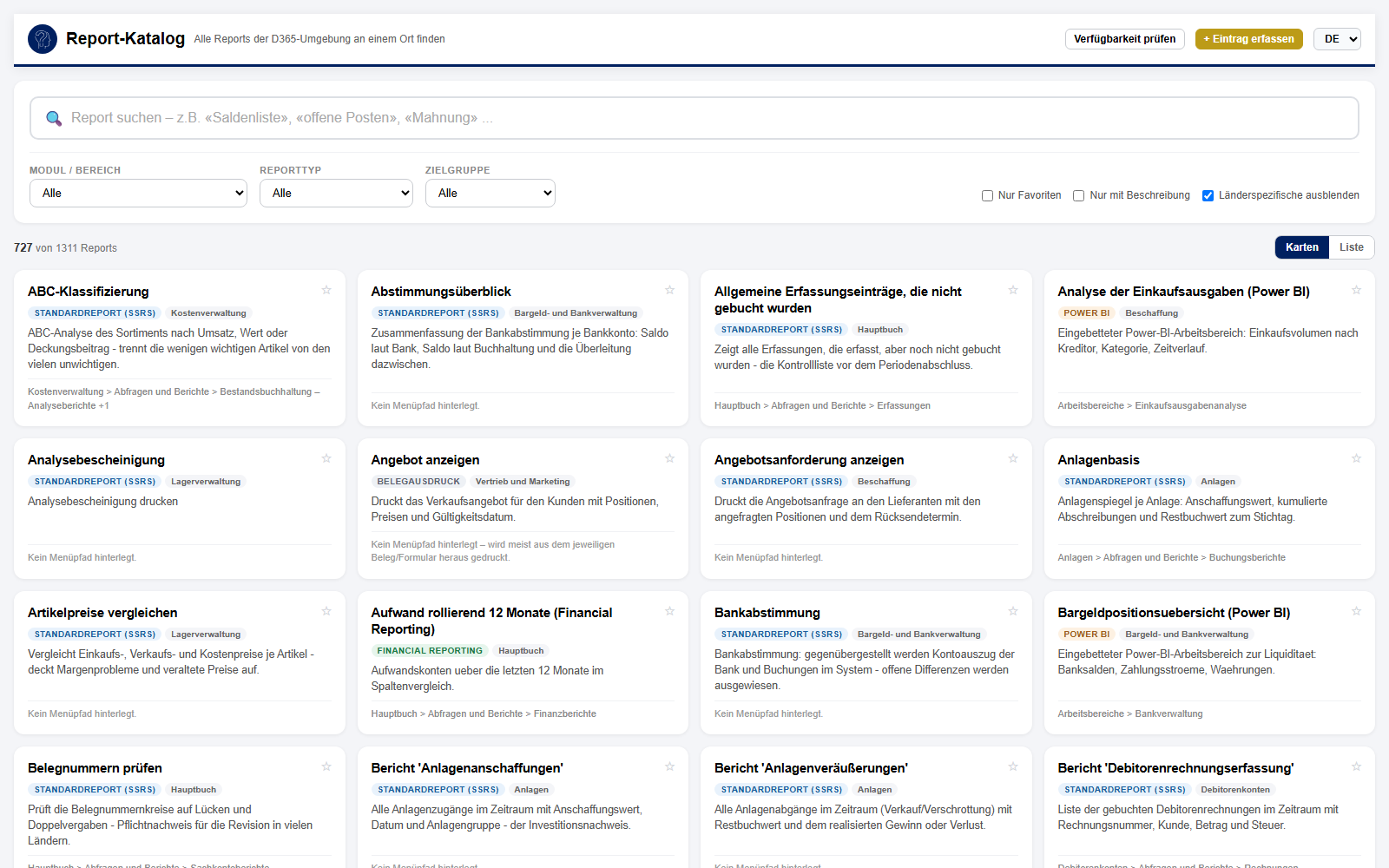 Report-Katalog in Dynamics 365